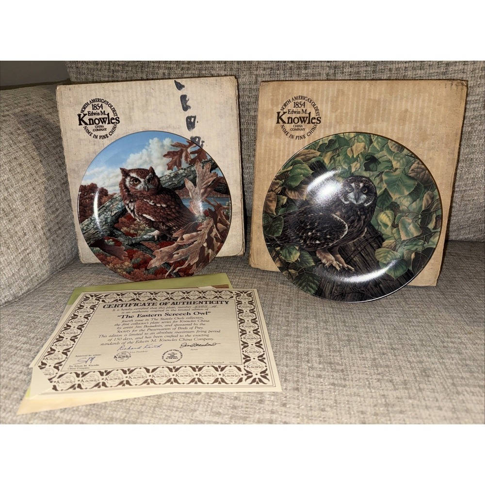 Knowles Collector Plates "The Eastern‎ Screech Owl" & "The Short-Eared Owl"